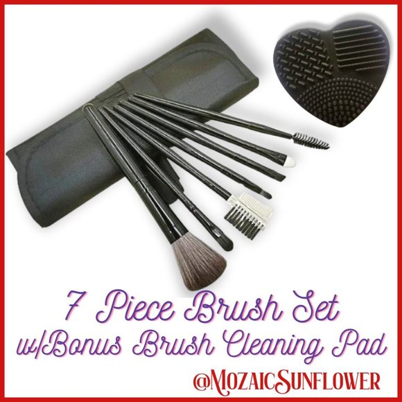 7 Piece Make Up Brush Travel Roll FREE Silicone Multi-surface Brush Cleaning Pad - Picture 1 of 10